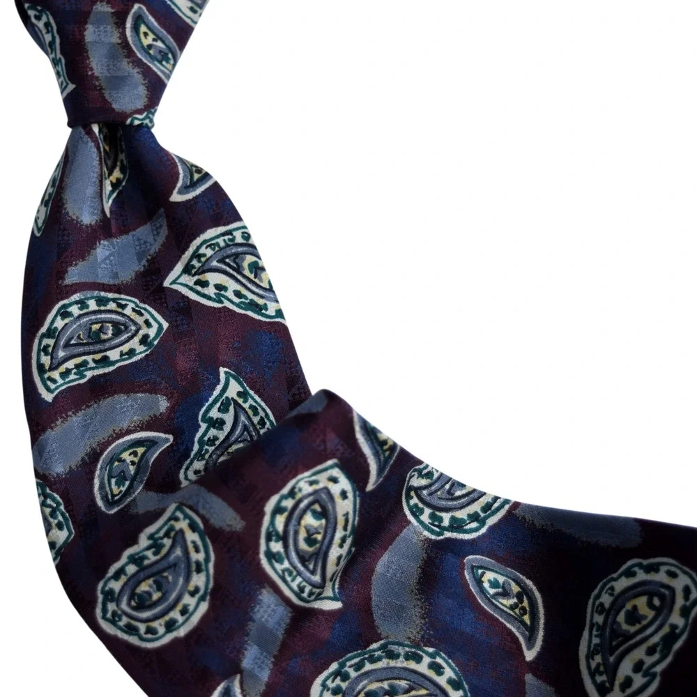Robert Talbott Nordstrom Burgundy Teal Paisley USA Hand Sewn Vintage Silk Tie
